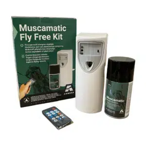 Kit Muscamatic Fly Free, anti-mouches, avec bombe insecticide et diffuseur automatique