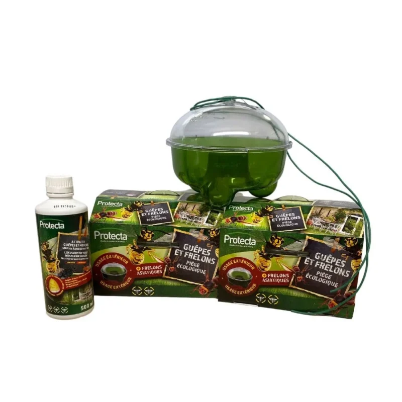 Kit anti-guêpes, frelons et mouches avec 3 pièges et un attractif iquide, Protecta