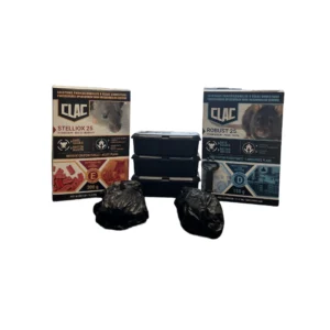 Kit anti-souris pour les petites infestations avec postes d'appâtage, produits souricides, clé et gants.