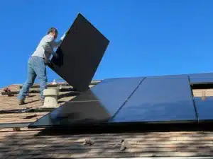 Installation de panneaux solaires sur le toit d'une maison, attention aux oiseaux