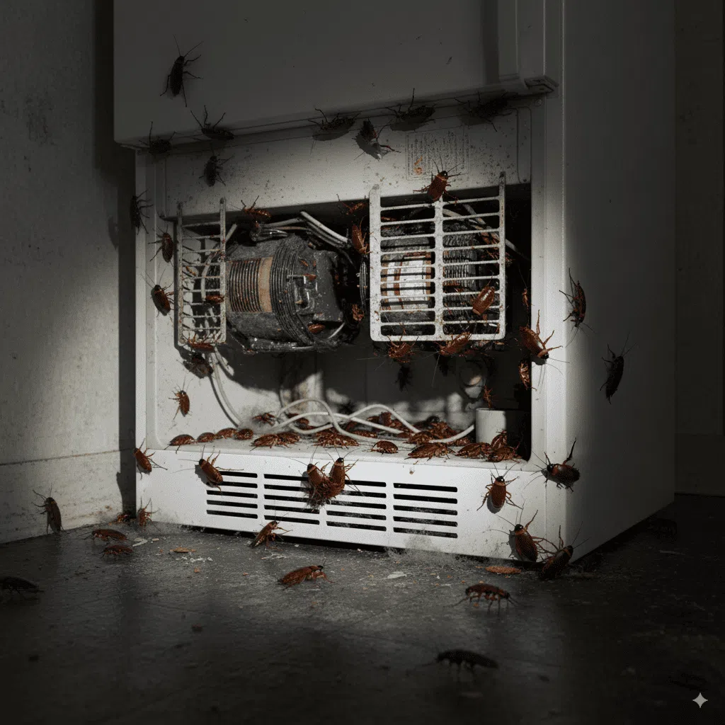 Arrière frigo cachettes sombres et calmes pour cafards