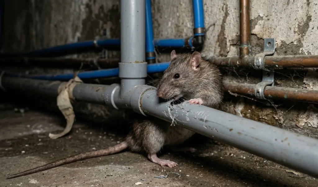 Rat rongeant tuyaux de canalisations